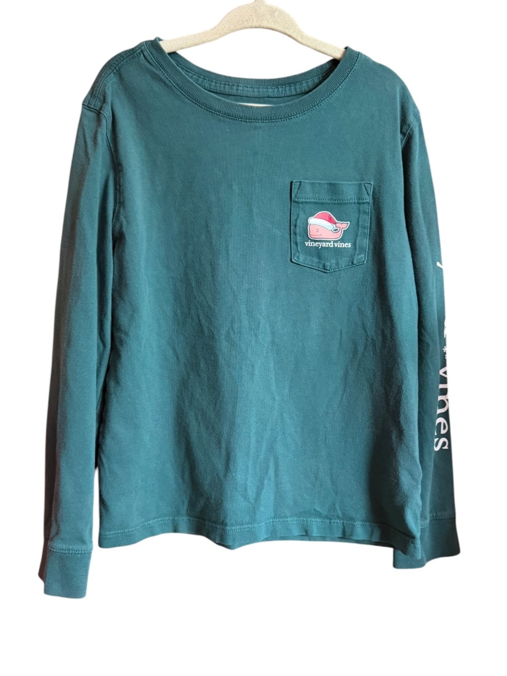 Vineyard Vines Teal Long-Sleeve Pocket Tee Holiday Whale Logo Size XS Unisex